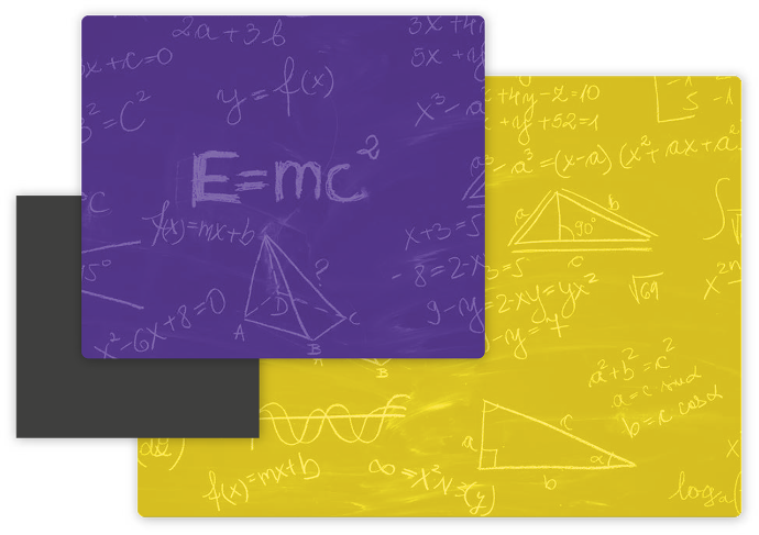 Composición pictórica con ecuaciones y fórmulas matemáticas.